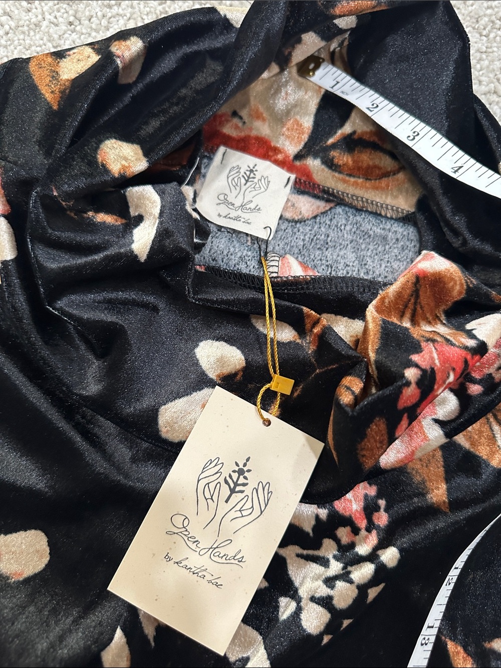 Black Floral Stretch Velvet Flare Pants - Picture 6 of 8